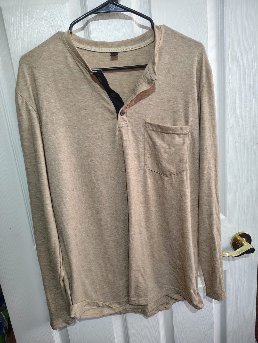 Men's Long Sleeve Henley Shirt in Tan